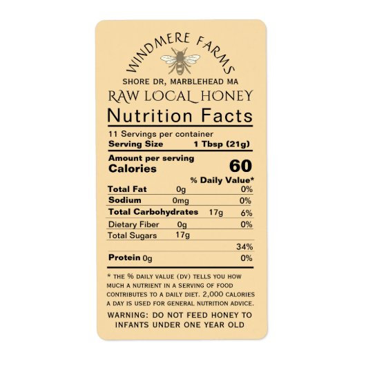 Honey Nutrition Baby Waarschuwing & Bee Verzending Etiket (Voorkant)