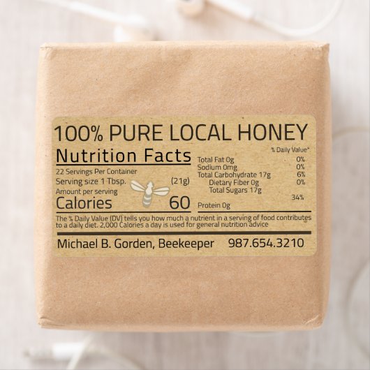 Honey Nutrition Fact Kraft Shipping Label with be (Insitu)