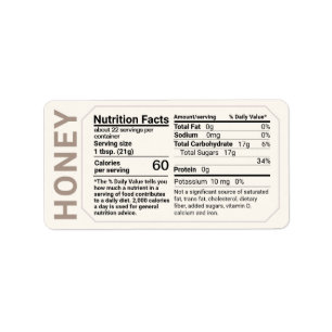 Honey Nutrition Facts Adres Label Ivory Taupe