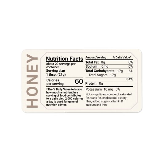 Honey Nutrition Facts Adres Label Ivory Taupe (Voorkant)