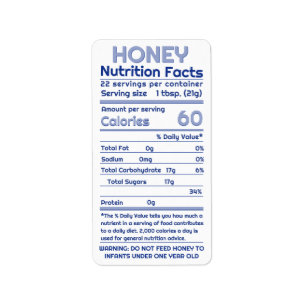 Honey Nutrition Facts Adres Label Wit Blauw