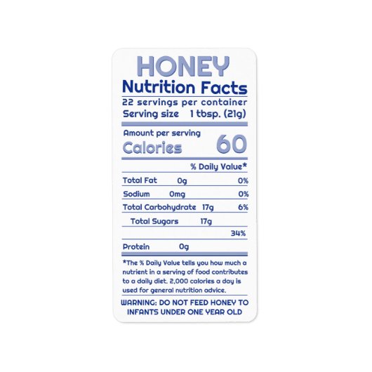 Honey Nutrition Facts Adres Label Wit Blauw (Voorkant)