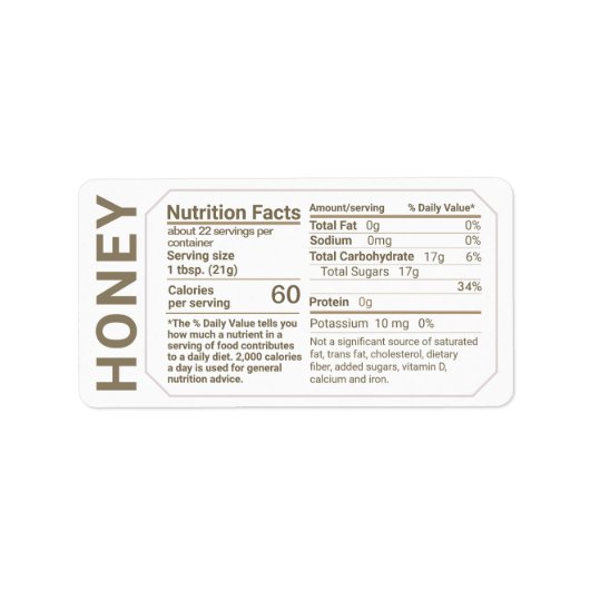 Honey Nutrition Facts Adreslabel met rand Etiket (Voorkant)