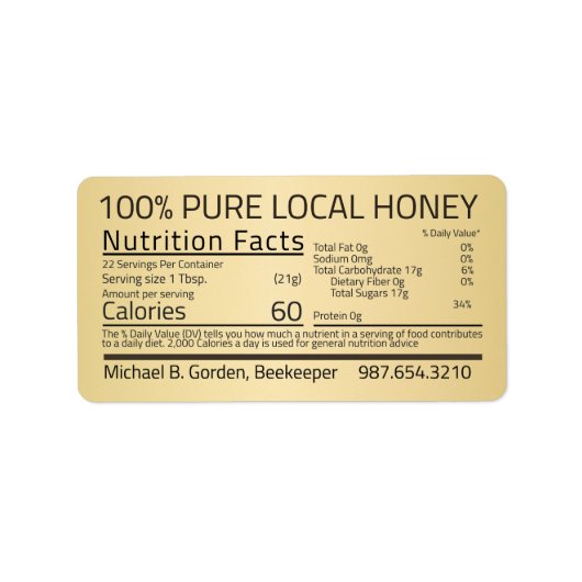 Honey Nutrition Facts Gold adreslabel Etiket (Voorkant)