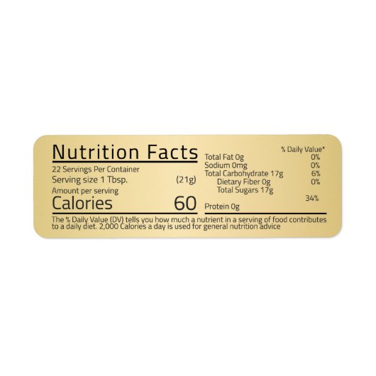 Honey Nutrition Facts Gold retour adreslabel Etiket (Voorkant)