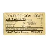 Honey Nutrition Facts Gold Verzendlabel