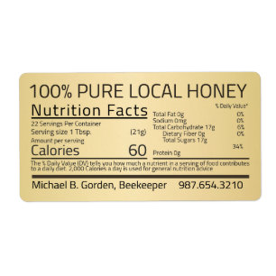 Honey Nutrition Facts Gold Verzendlabel
