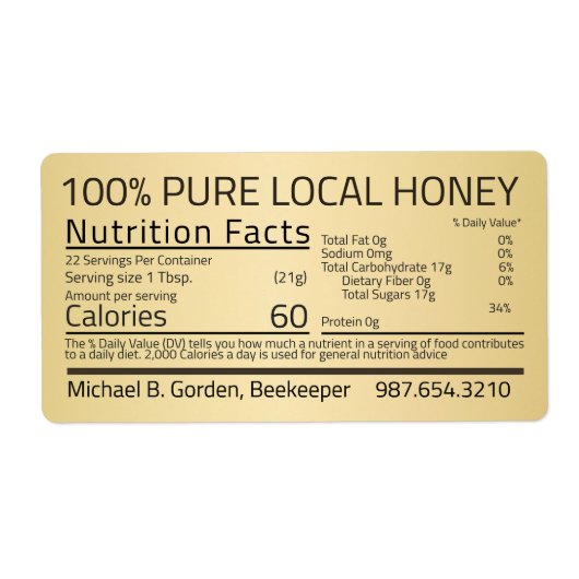 Honey Nutrition Facts Gold Verzendlabel (Voorkant)