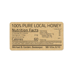 Honey Nutrition Facts Kraft Address Label