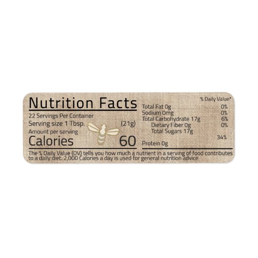 Honey Nutrition Facts Label Bee Muslin Brown (Voorkant)