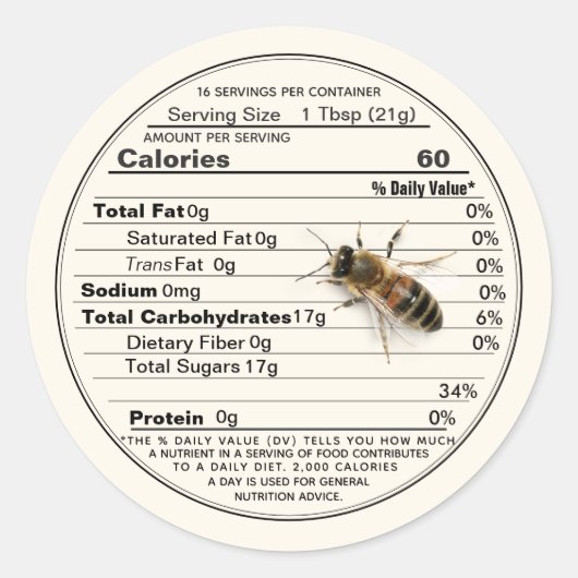 Honey Nutrition Facts Label levensgrote bij Ivoor (Voorkant)