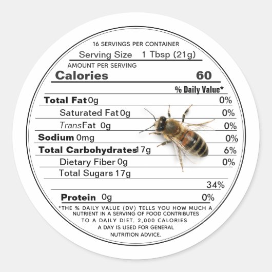 Honey Nutrition Facts Label levensgrote bij Wit (Voorkant)
