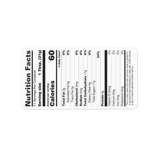 Honey Nutrition Facts Label Small 2020 Wit (Voorkant)