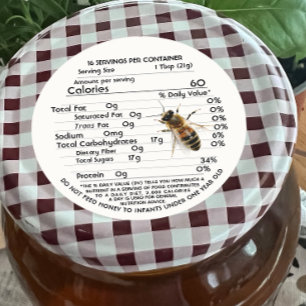 Honey Nutrition Facts met Baby Warning en Bee Ronde Sticker