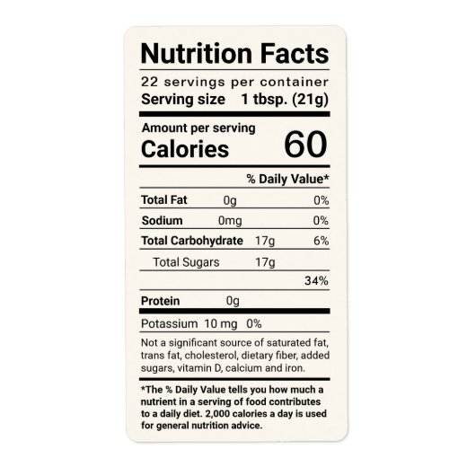 Honey Nutrition Facts Shipping Label Ivory (Voorkant)
