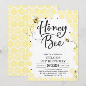 Honey One Honey Bee 1st Birthday Invitation Kaart (Voorkant / Achterkant)