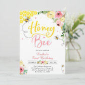Honey One Honey Bee 1st Birthday Invitation Kaart (Staand voorkant)