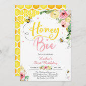 Honey One Honey Bee 1st Birthday Invitation Kaart (Voorkant / Achterkant)