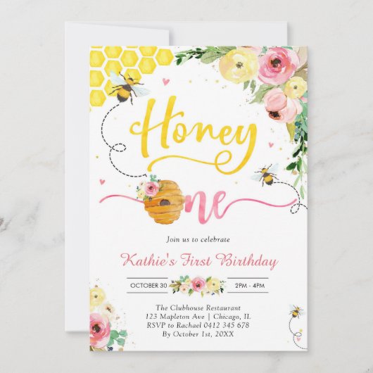 Honey One Honey Bee 1st Birthday Invitation Kaart (Voorkant)