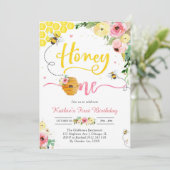 Honey One Honey Bee 1st Birthday Invitation Kaart (Staand voorkant)