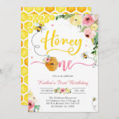 Honey One Honey Bee 1st Birthday Invitation Kaart (Voorkant / Achterkant)