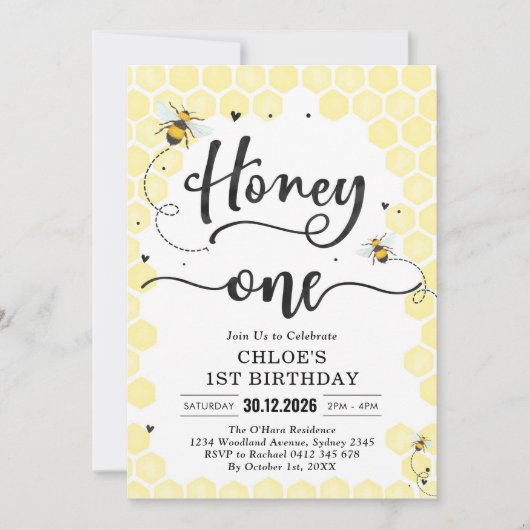 Honey One Honey Bee 1st Birthday Invitation Kaart (Voorkant)