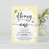 Honey One Honey Bee 1st Birthday Invitation Kaart (Staand voorkant)