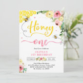 Honey One Honey Bee 1st Birthday Invitation Kaart (Staand voorkant)