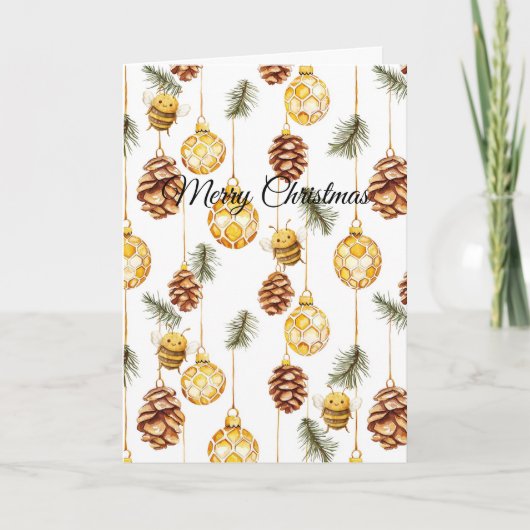 Honey Ornaments Happy Bees Christmas Pine Cones Kaart (Voorkant)