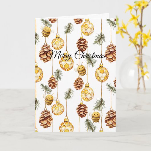 Honey Ornaments Happy Bees Christmas Pine Cones Kaart (Gele Bloem)
