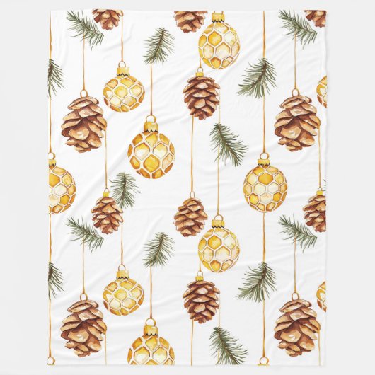 Honey Pine Cones Kerstmis Fleece Deken (Voorkant)