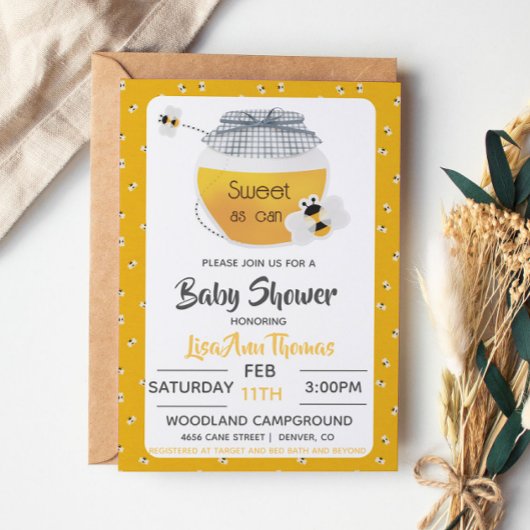 Honey Pot & Bee Baby Shower Uitnodiging