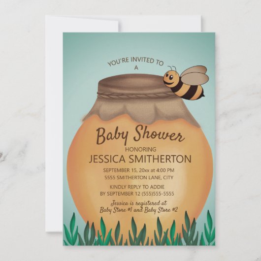 Honey Pot en Honeybee Baby Shower Kaart (Voorkant)