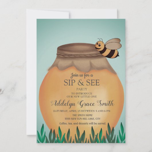 Honey Pot en Honeybee Sip Zie Baby shower Kaart (Voorkant)