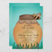 Honey Pot en Honeybee Sip Zie Baby shower Kaart (Voorkant / Achterkant)