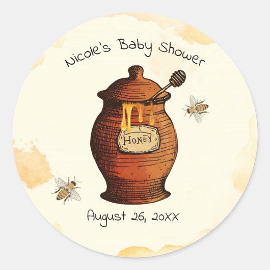  Honey Pot Honey Bee Baby shower Invitation Ronde Sticker (Voorkant)