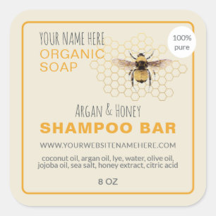 Honey Soap Shampoo Bar Yellow Antiek White Vierkante Sticker