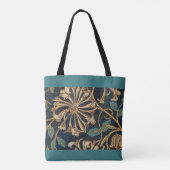 Honey suckle bloemontwerp, blauw, tan, rood, tote bag (Achterkant)