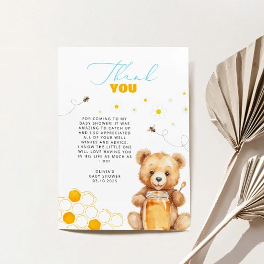 Honey Teddy Bear Baby Shower Bedankkaart