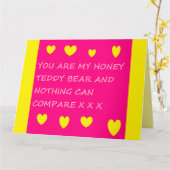 Honey Teddy Bear logo bericht op roze kaart (Gele Bloem)