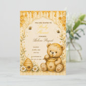 Honey Teddybeer Babyshower Uitnodiging (Staand voorkant)
