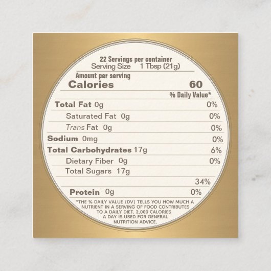 Honey Voedingswaarde Informatiekaart Gouden Bij Bl Informatiekaartje (Achterkant)