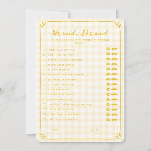 Honey Vrijgezellenfeest Hij zei dat ze game Kaart (Voorkant)