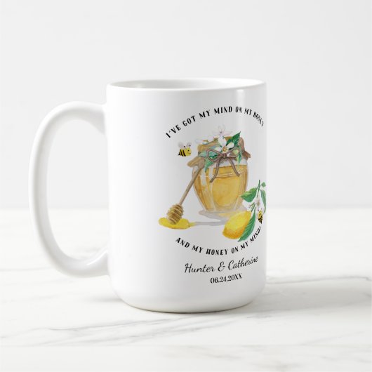 Honey w Cute Bees Lemon Floral n Foliage  Koffiemok (Links)