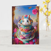 Honey White Syrian Hamster Tea Party met Donuts Kaart (Gele Bloem)