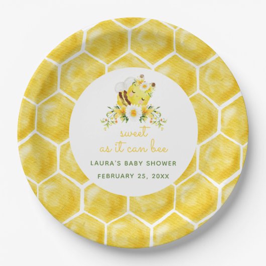 Honey Zoet als het kan Bee Baby shower Papieren Bordje (Voorkant)