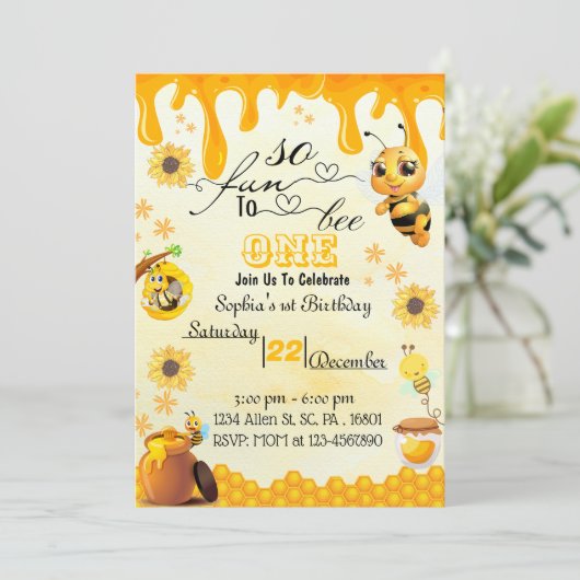 Honeybee 1st Birthday Uitnodiging voor Jongen & Me (Staand voorkant)