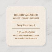 Honeybee Apiary Vierkante Visitekaartje (Achterkant)