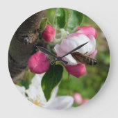 Honeybee & Apple Blossom | Fine Art Glass Clock Grote Klok (Voorkant)