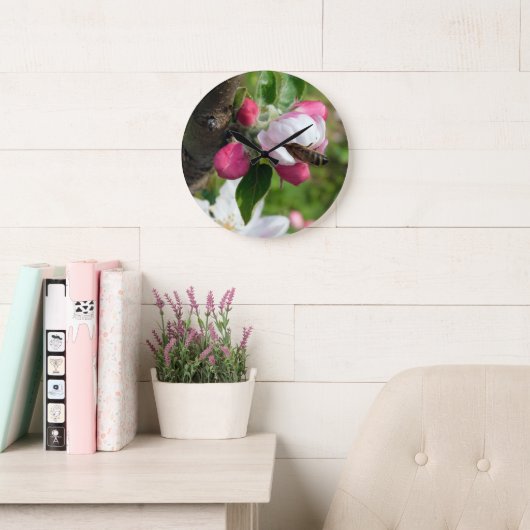 Honeybee & Apple Blossom | Fine Art Glass Clock Grote Klok (Leeskamer)